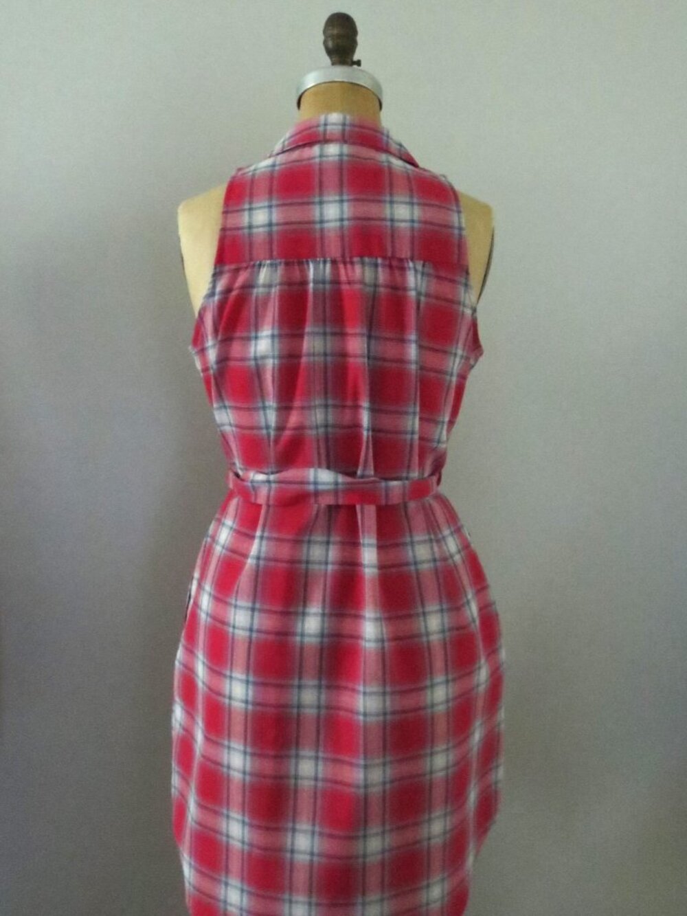Classic Americana Red & White Plaid Button Front Short Sleeve Shirt Dress - Picture 2 of 15